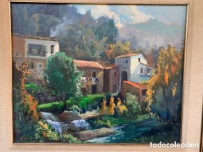 Arte: Narcis Peral Gil 1912-?, caserio de santa Eugenia en Figaró, 45x37 obra y 68x60 con marco